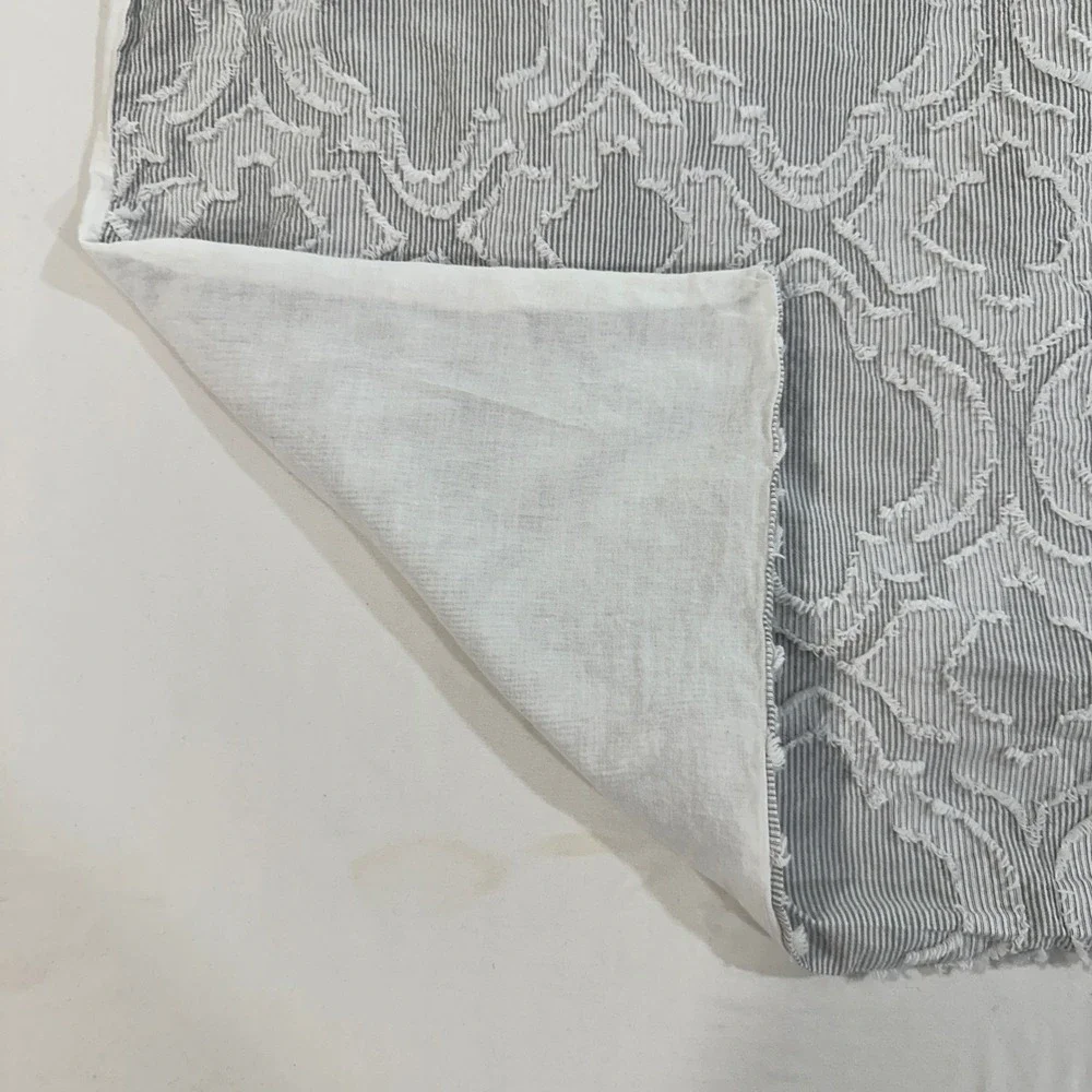 Tahari Home King Pillow Shams Set 2 Gray White Stripe Tufted Chenille Trellis